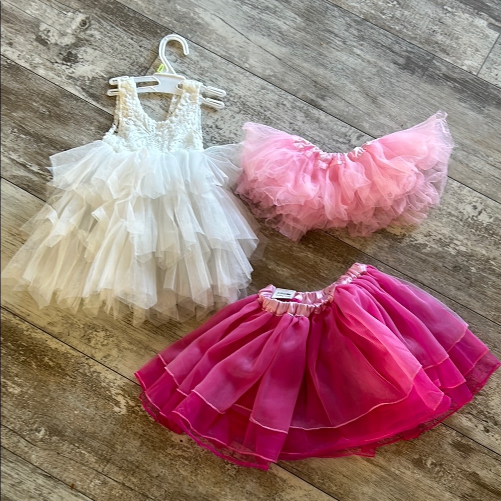 White Lace Tulle Flower Girl Dress and Pink Tutus, Costume, Baby Photoshoot